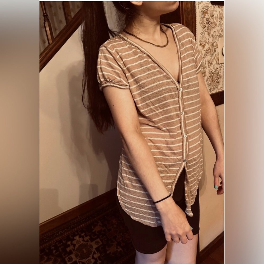 Max Studio Linen Striped Top NWT